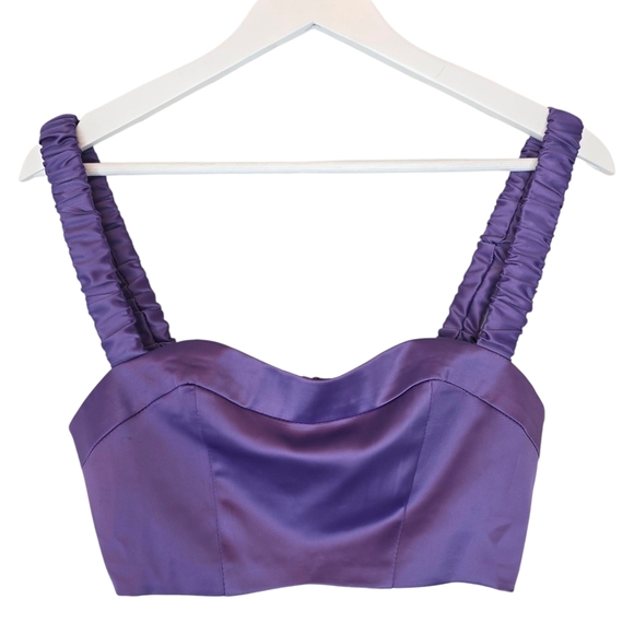 BLUE BLUSH Purple Block Him Satin Crop Top Size Small Bustier Y2K Party Bralette - Picture 3 of 11